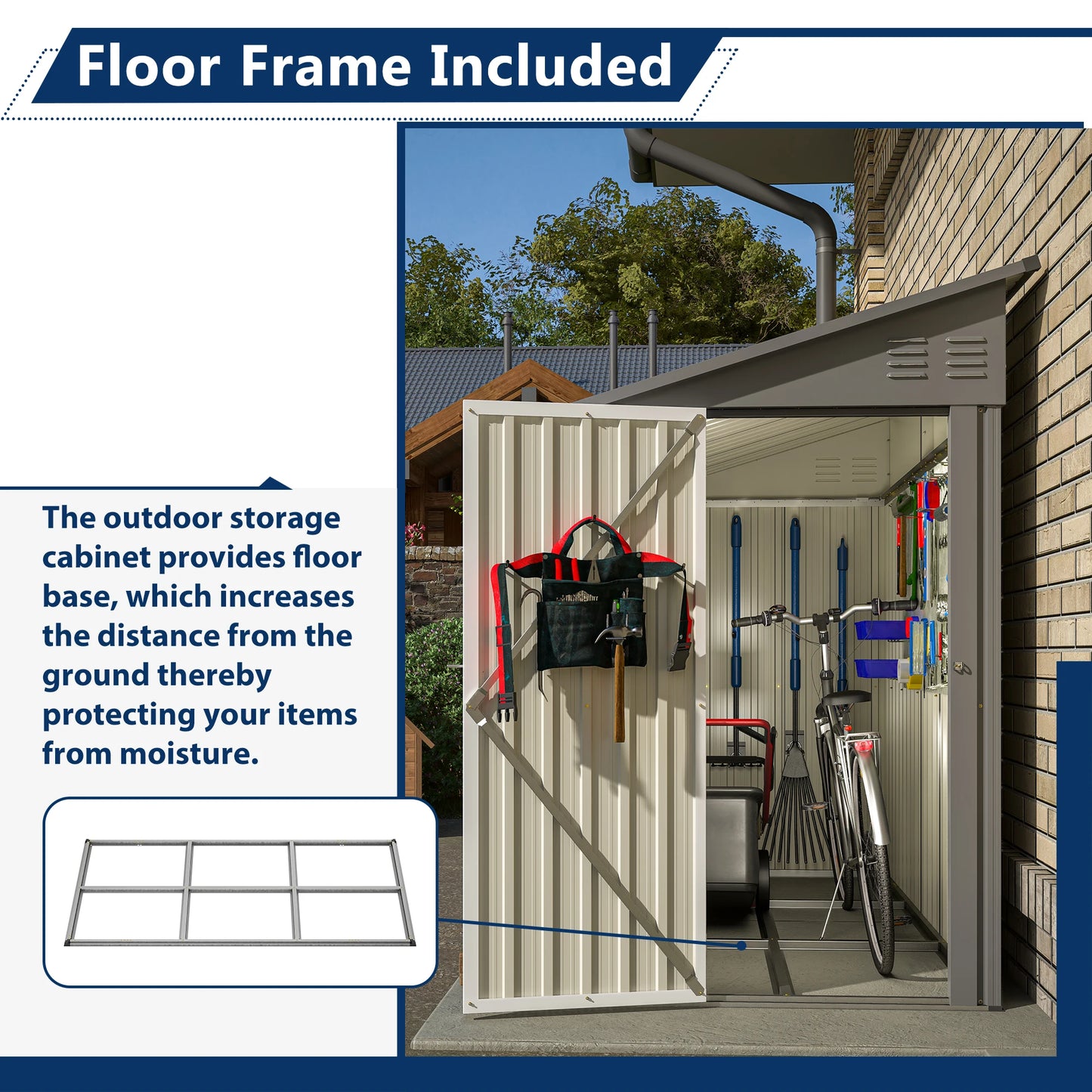 LZBEITEM 4' x 8' Metal Wall Side Storage Shed Grey