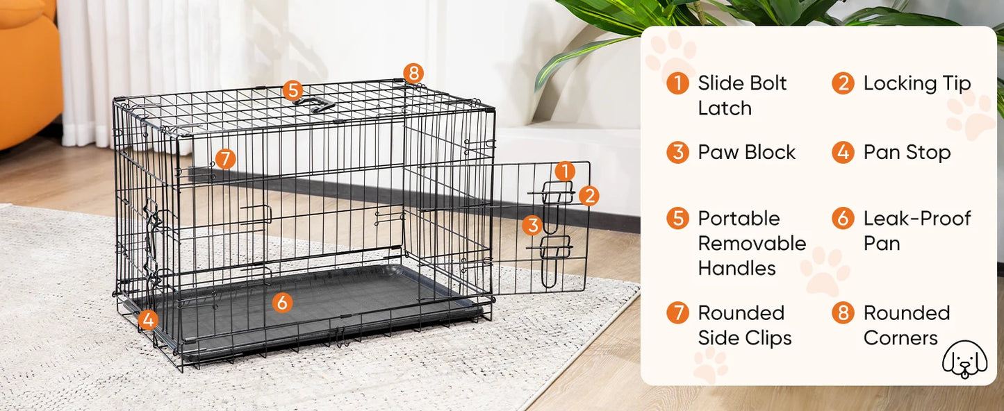 JHK Double Door Folding Metal Wire Dog Cage Large Kennel