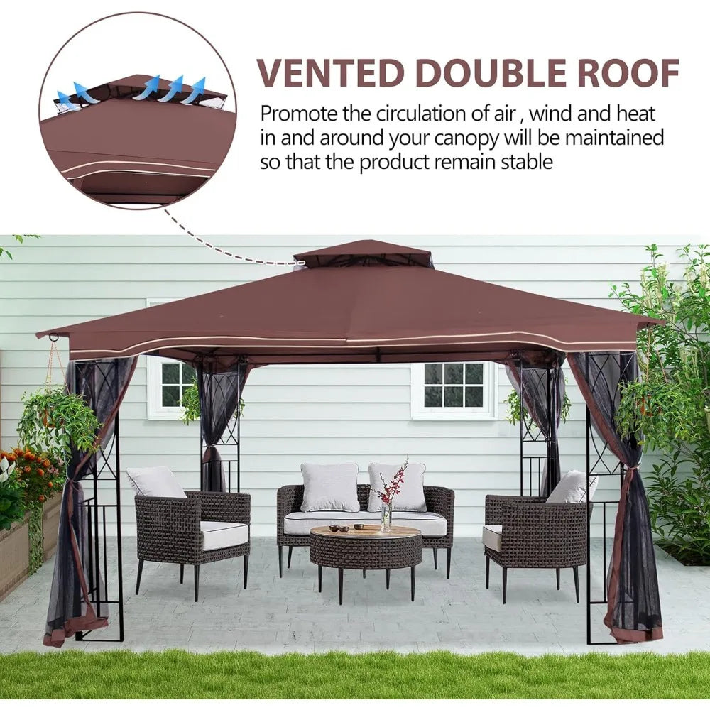 11’x 13’ Outdoor Gazebo, Double Roof Patio Canopy Garden
