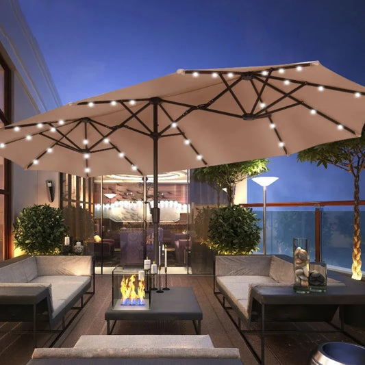 13 Ft Solar LED Patio Umbrella with 36 Solar Powered Lights