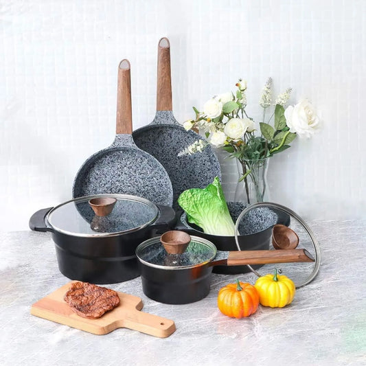 Cast Aluminum Pots and Pans Set Non Stick - 12Pcs Induction Cookware Set