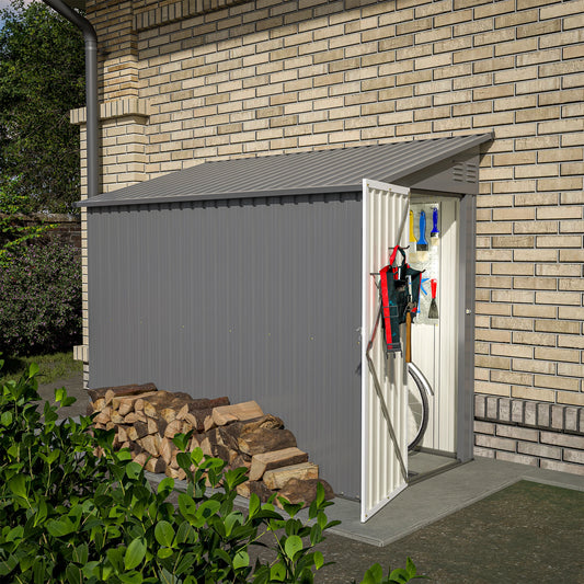 LZBEITEM 4' x 8' Metal Wall Side Storage Shed Grey