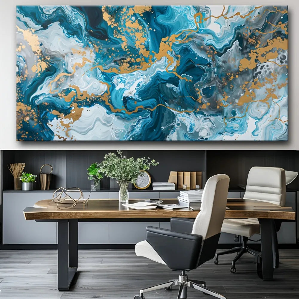Blue Abstract Canvas Wall Art Painting for Living Room