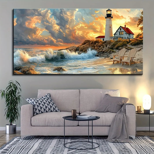 Portland Lighthouse Canvas Mural With 1.5 Inch Pine Frame