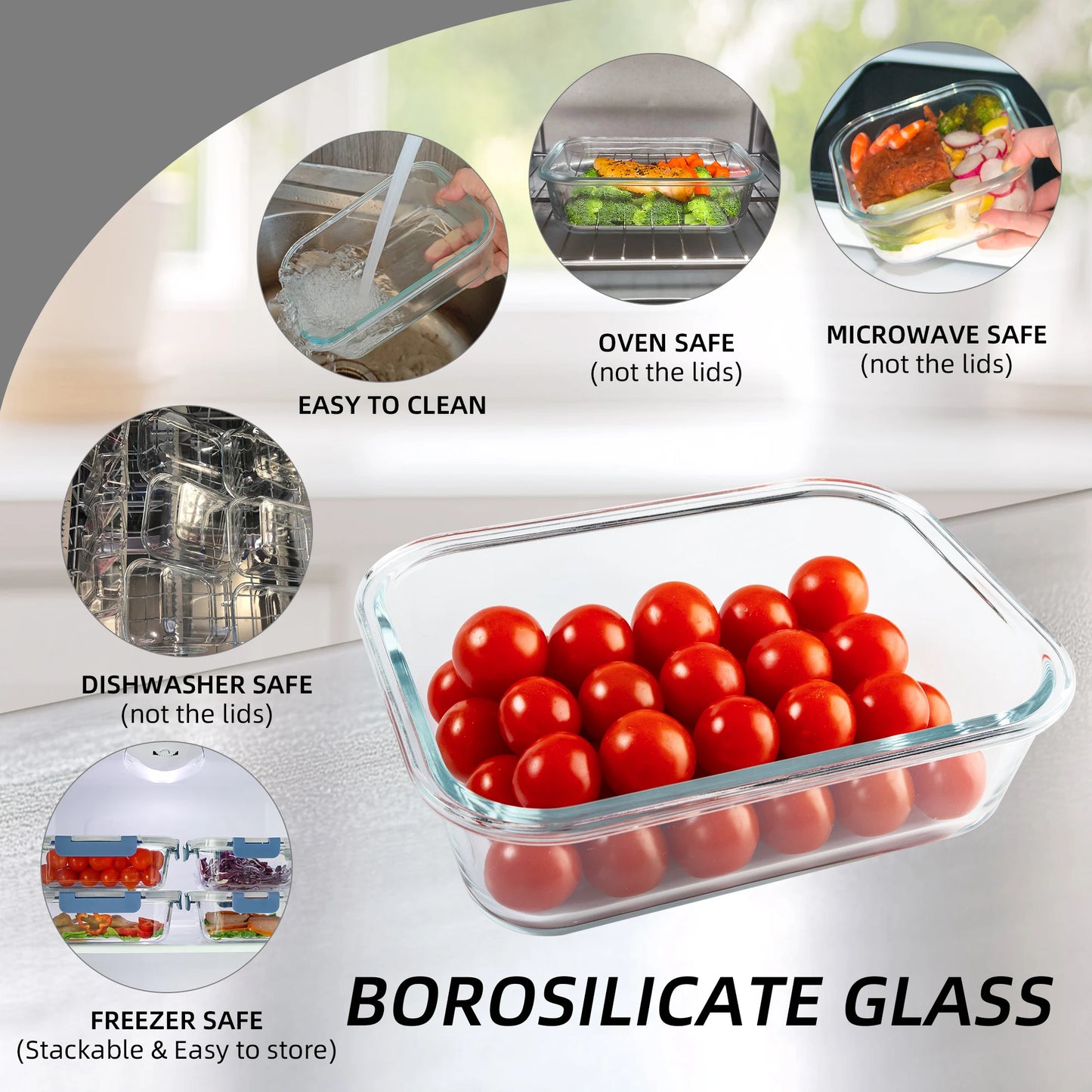 16 Piece Glass Food Storage Containers Leakproof Airtight