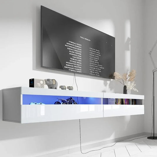 71" Floating TV Stand Wall Mounted Shelf with LED Lights