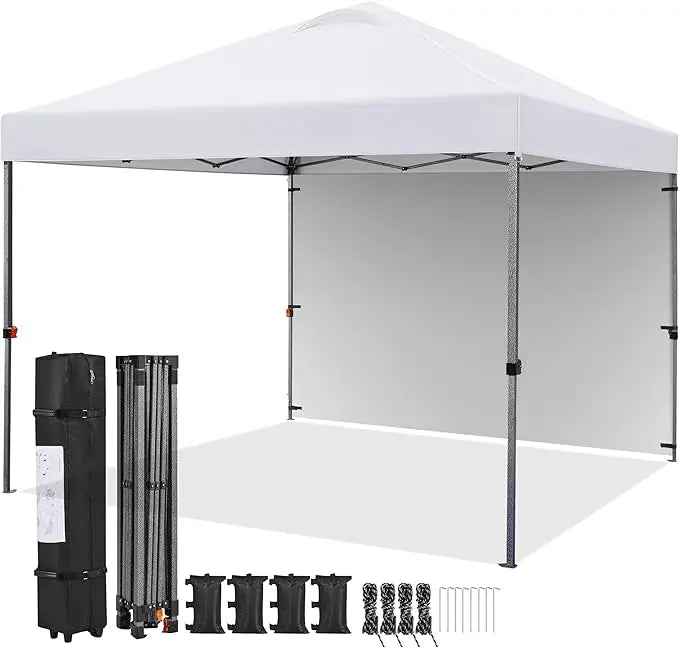 10x10 Pop Up Canopy Tent With 1 Sidewall Wheeled Bag