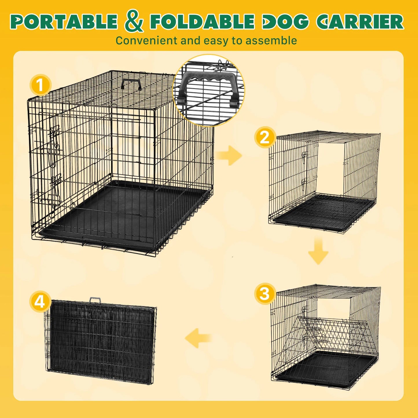 JHK Double Door Folding Metal Wire Dog Cage Large Kennel