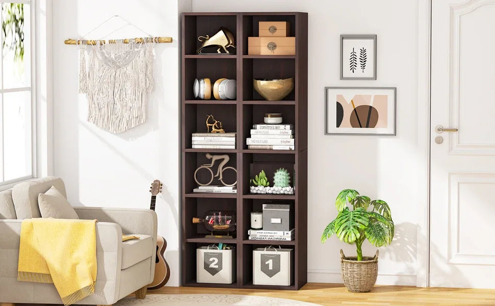 Tribesigns 70.9 Inch Tall Narrow Bookcase, Rustic Corner Bookcase with Storage, 6 Tier Cube Display Shelves for Home Office