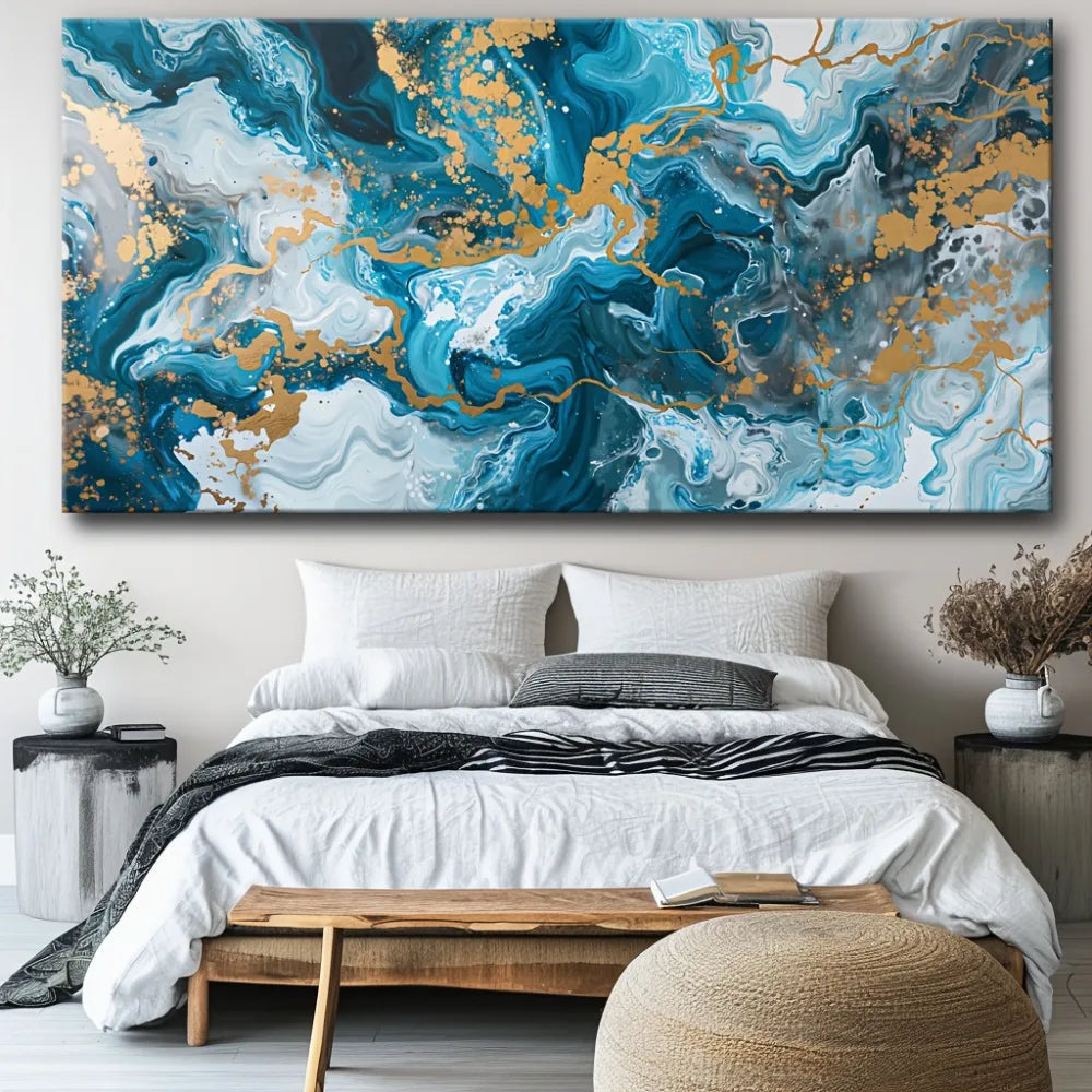 Blue Abstract Canvas Wall Art Painting for Living Room
