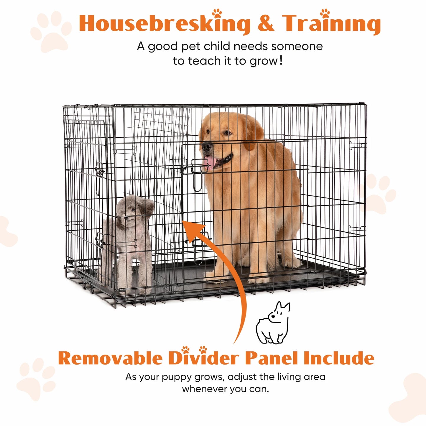 JHK Double Door Folding Metal Wire Dog Cage Large Kennel