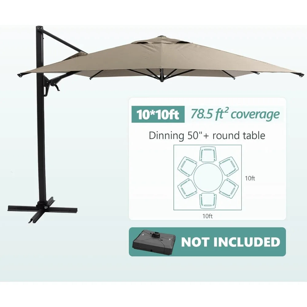10FT Square Cantilever Patio Umbrella with Tilt Adjustment and 360-Degree Rotation