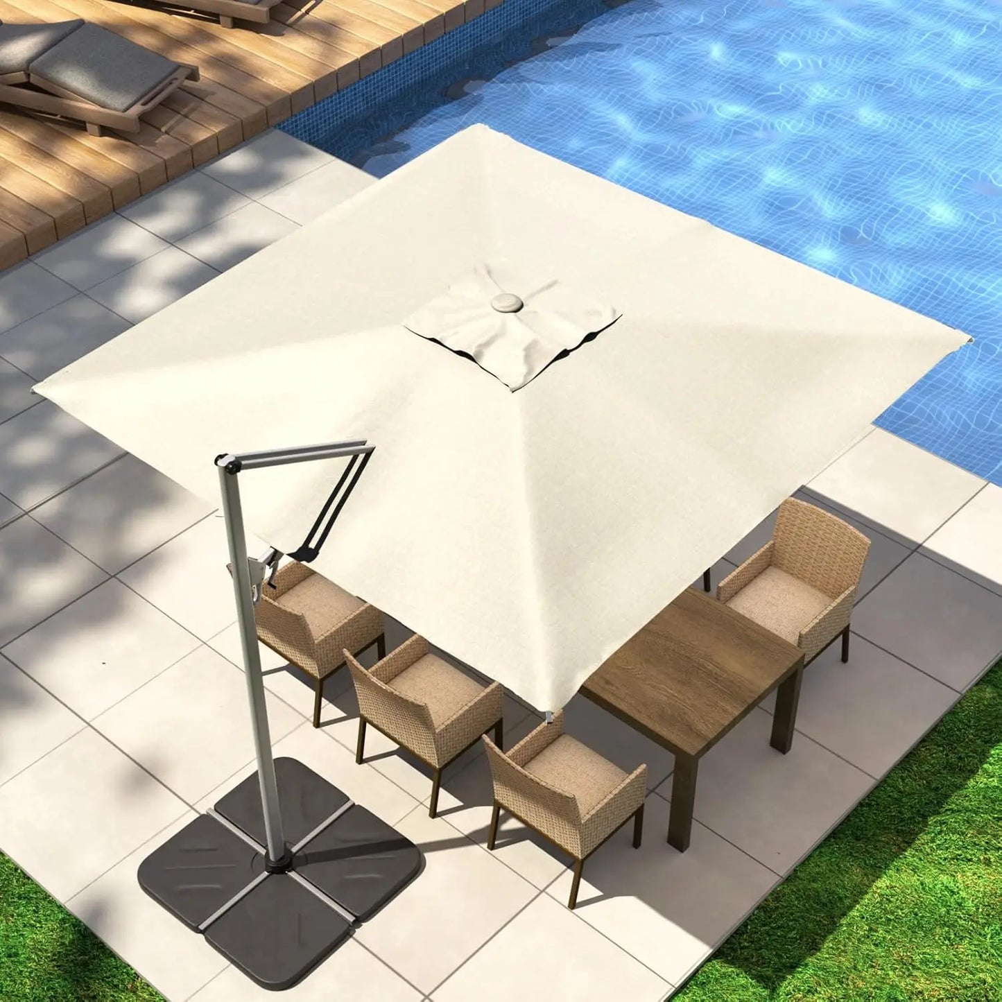 10FT Square Cantilever Patio Umbrella with Tilt Adjustment and 360-Degree Rotation
