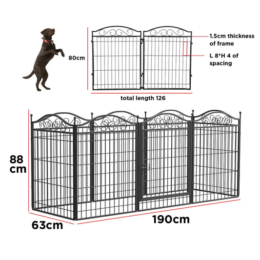 8 Panels Heavy Duty Metal Dog Panel Foldable Playpen Fence