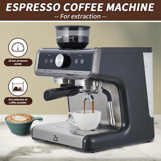 Acekool Espresso Machine Grinder Milk Frother 20 Bar