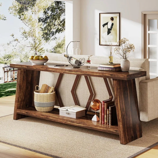 70.86-Inch Farmhouse Console Table with 2-Tier Storage