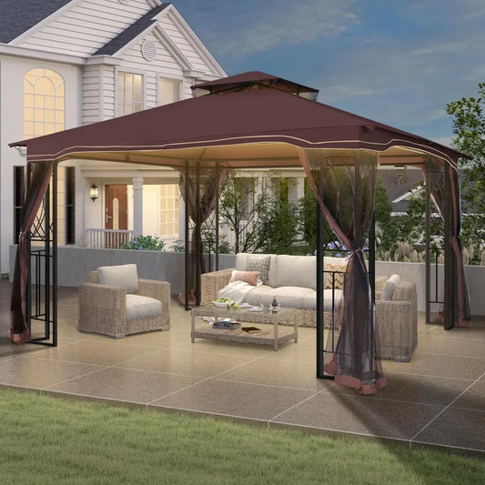 11’x 13’ Outdoor Gazebo, Double Roof Patio Canopy Garden