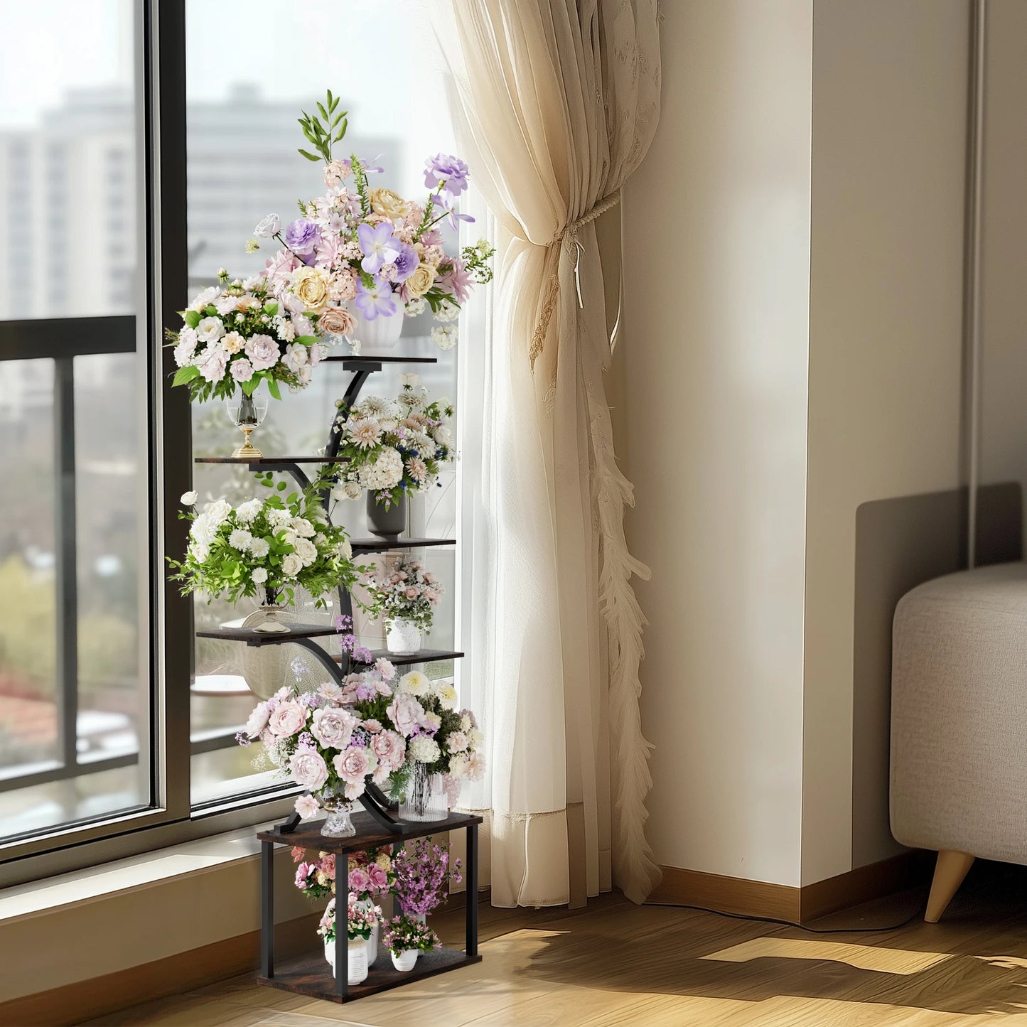 Industrial Style Multilayer Plant Stand Tree Shaped Display
