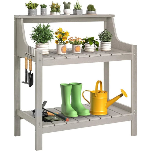HDPS All Weather Potting Bench Table With 4 Side Hooks