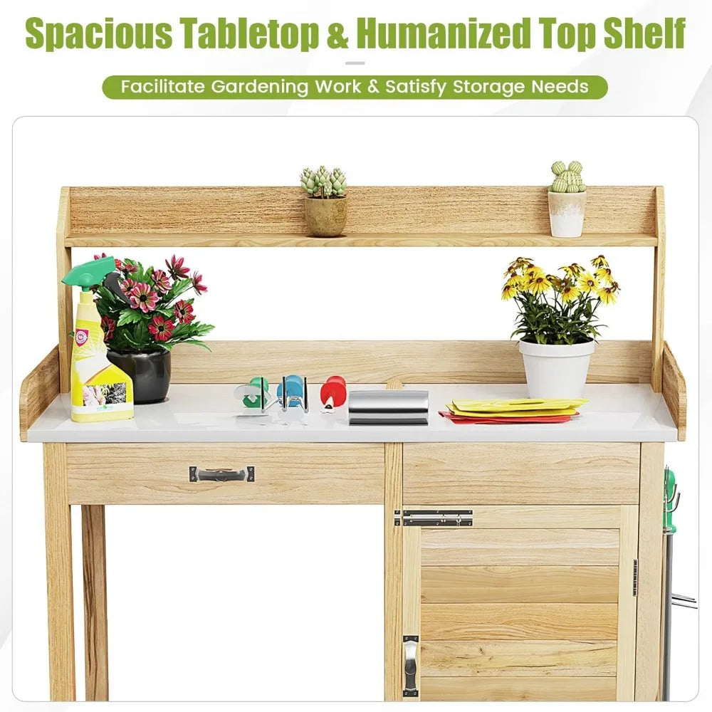 Outdoor Potting Bench Work Station Drawer Storage Cabinet