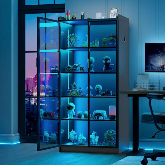 5 Tier LED Bookcase Display Cabinet 65 Inch Living Room