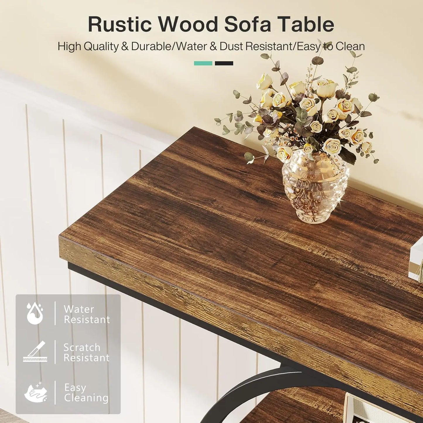 41.3 Inch Console Table 4 Tier Circle Base Rustic Brown