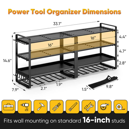 Power Tool Organizer Wall Mount Four Layer Heavy Duty Drill Storage Rack