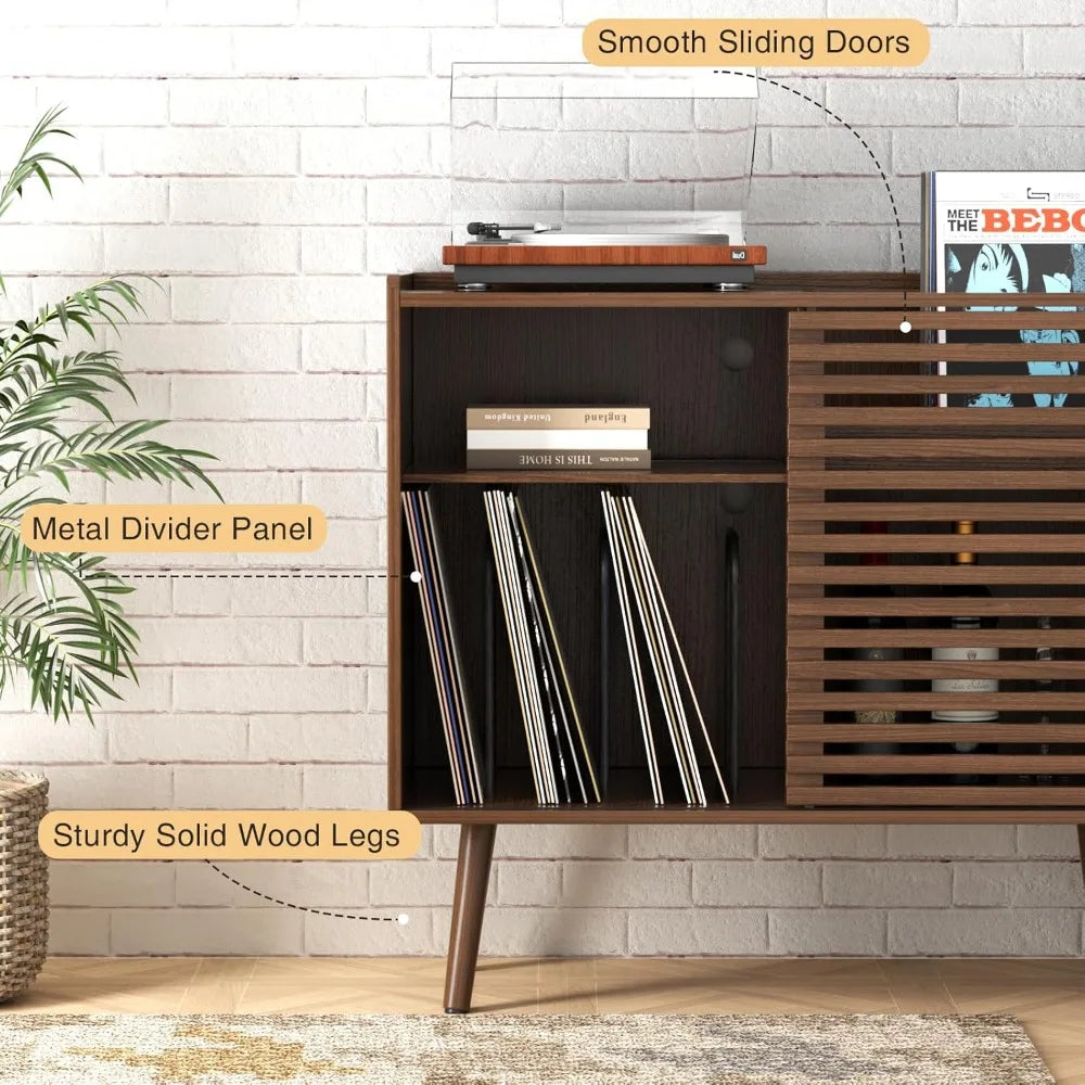 Mid Century Modern Record Player Stand With Power Outlet