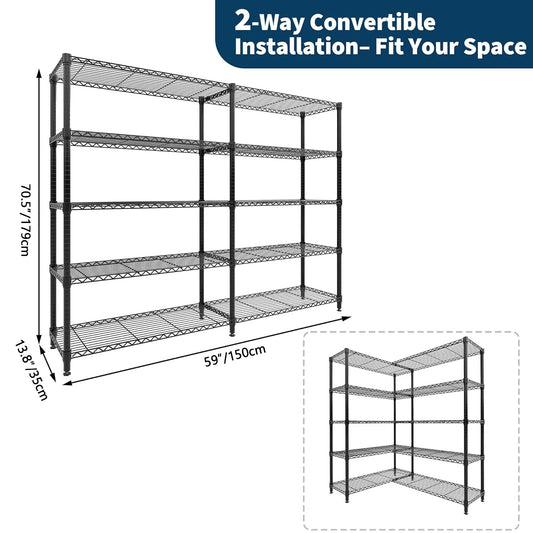 Heavy Duty Metal Storage Shelves 5 Tier Unit Adjustable Kitchen Garage Pantry