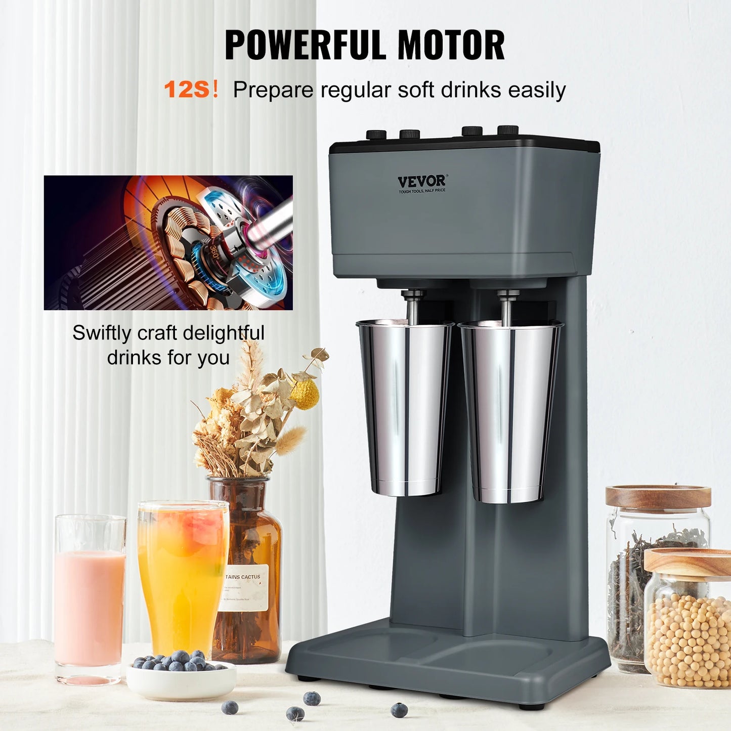 SucceBuy Milkshake Mixer Double Stainless Steel 3 Speed