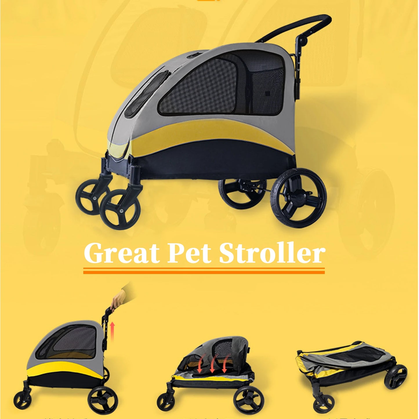 Foldable Four Wheel Dog Cat Stroller Portable Breathable