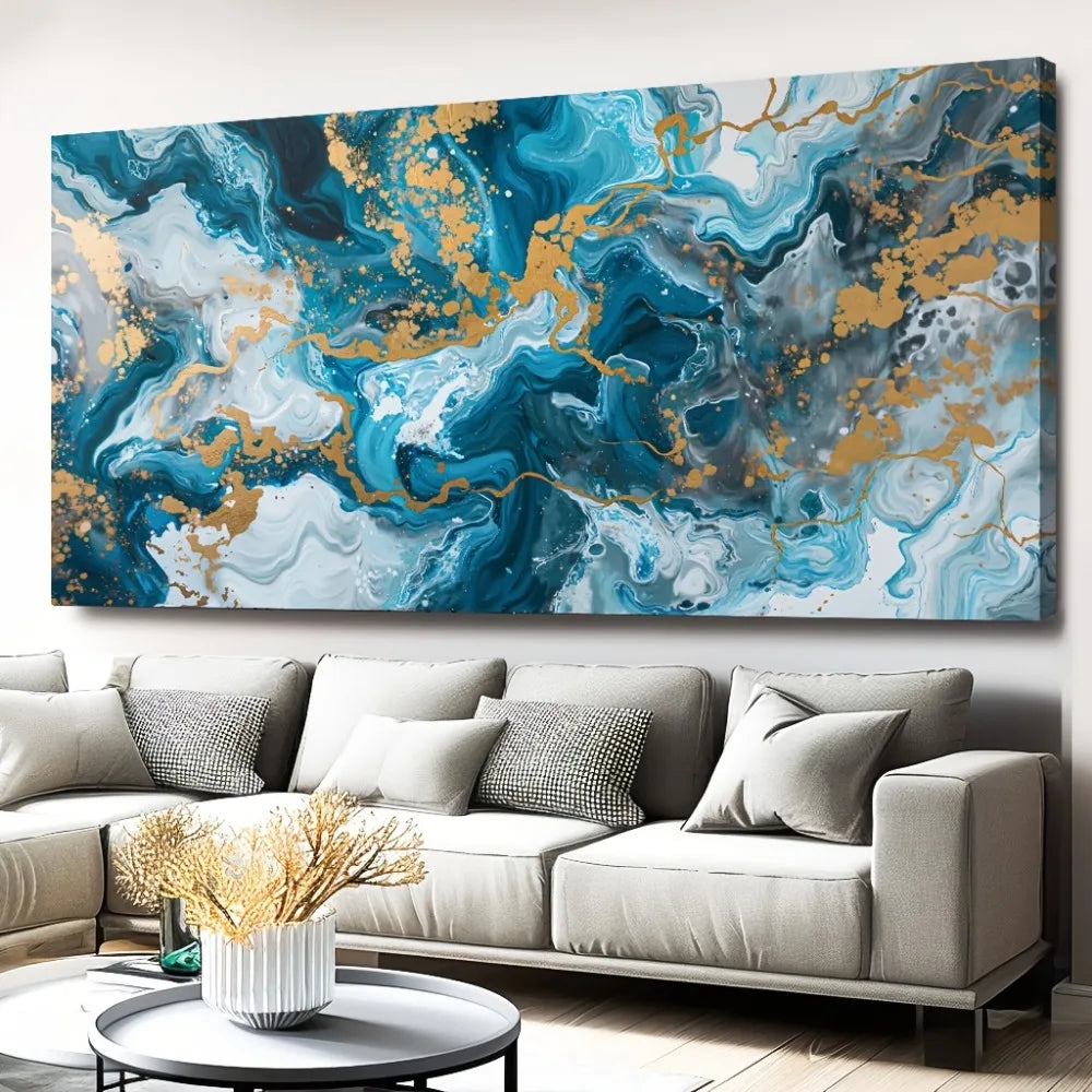Blue Abstract Canvas Wall Art Painting for Living Room