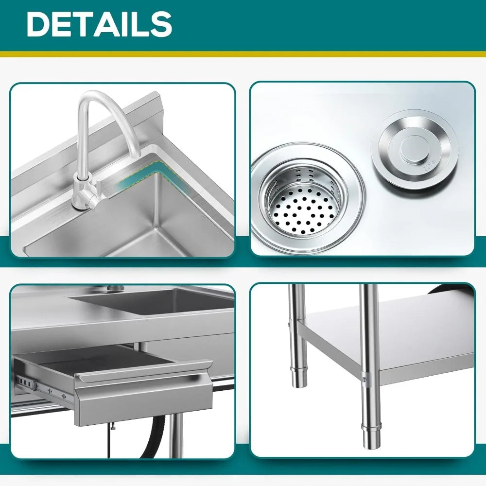 Stainless Steel Utility Sink 39.5 Inch Single Bowl