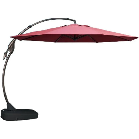 12 FT Offset Round Umbrella Outdoor Aluminum Cantilever Patio Umbrella for Pool Garden Backyard Brick Red