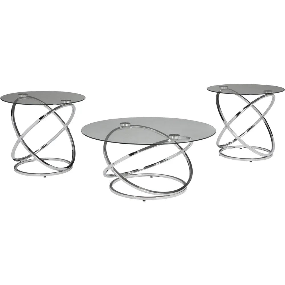 Round 3 Piece Small Table Set, Modern Art Deco Coffee Table