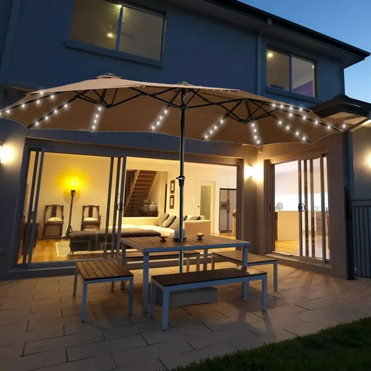 15ft Patio Umbrella With Solar Led Lighted Double-Sided Outdoor Umbrella