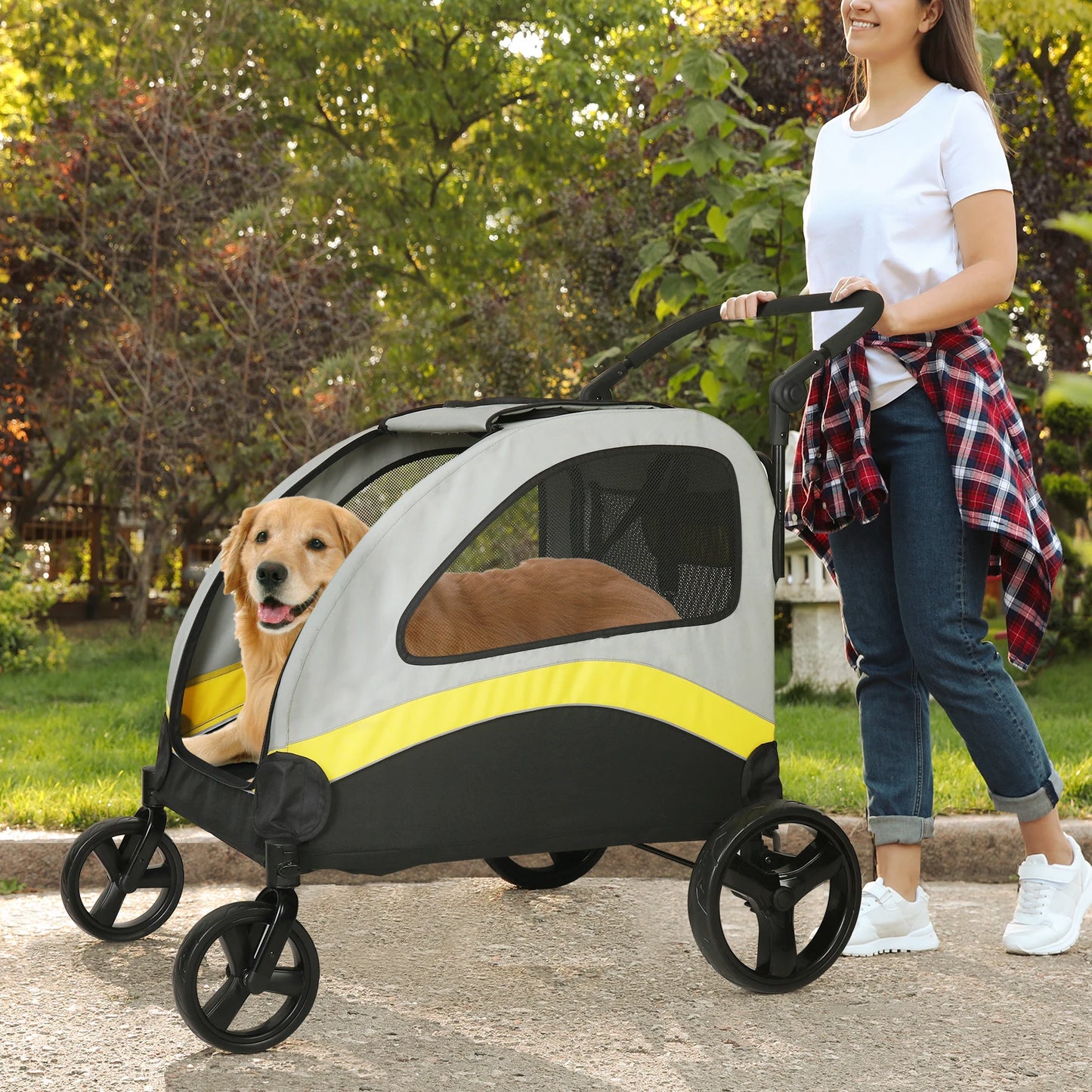 Foldable Four Wheel Dog Cat Stroller Portable Breathable