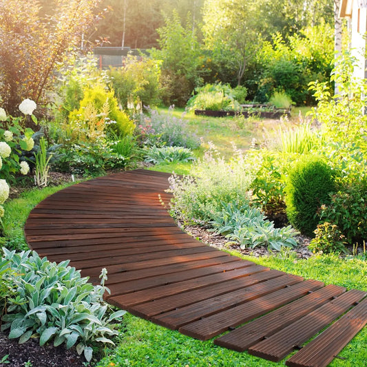 8ft Wooden Garden Pathway Curved Outdoor Walkway Brown Cedar