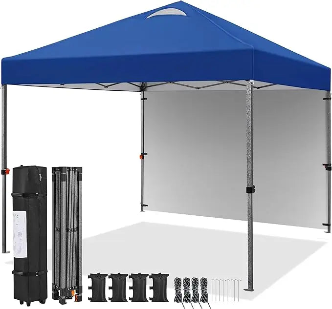 10x10 Pop Up Canopy Tent With 1 Sidewall Wheeled Bag