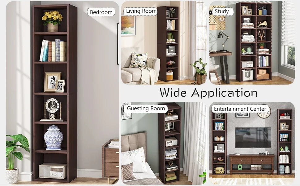 Tribesigns 70.9 Inch Tall Narrow Bookcase, Rustic Corner Bookcase with Storage, 6 Tier Cube Display Shelves for Home Office