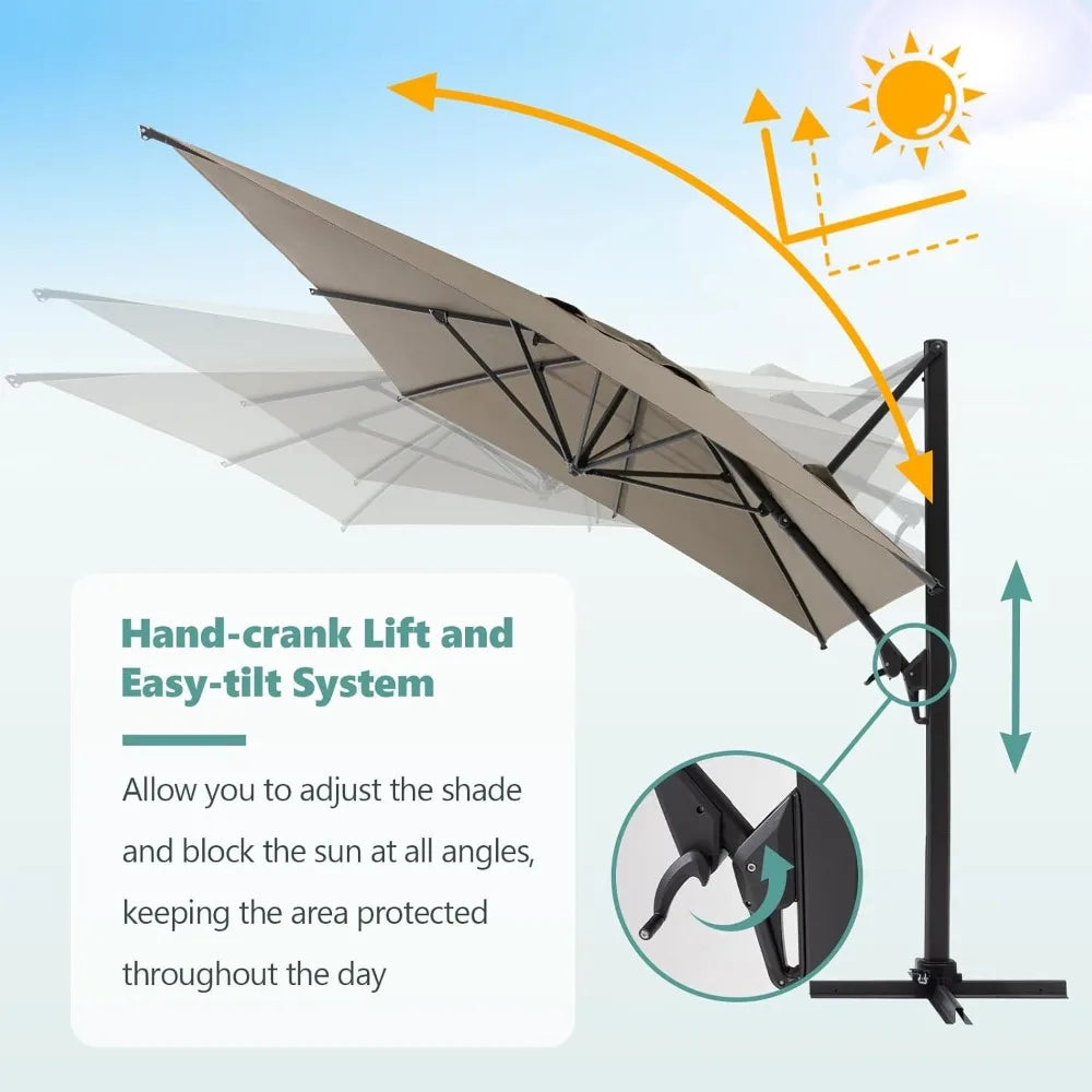 10FT Square Cantilever Patio Umbrella with Tilt Adjustment and 360-Degree Rotation