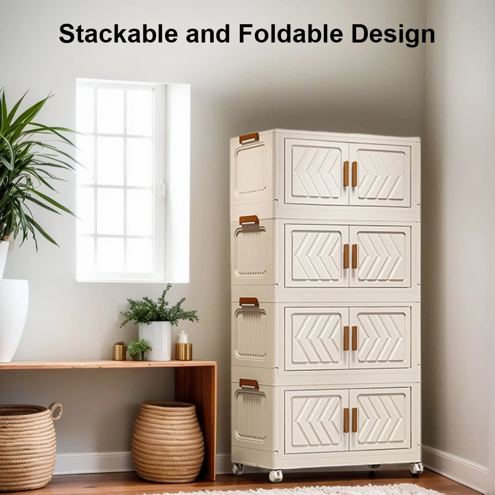 4 Tier Stackable Storage Bins With Doors And Wheels Office