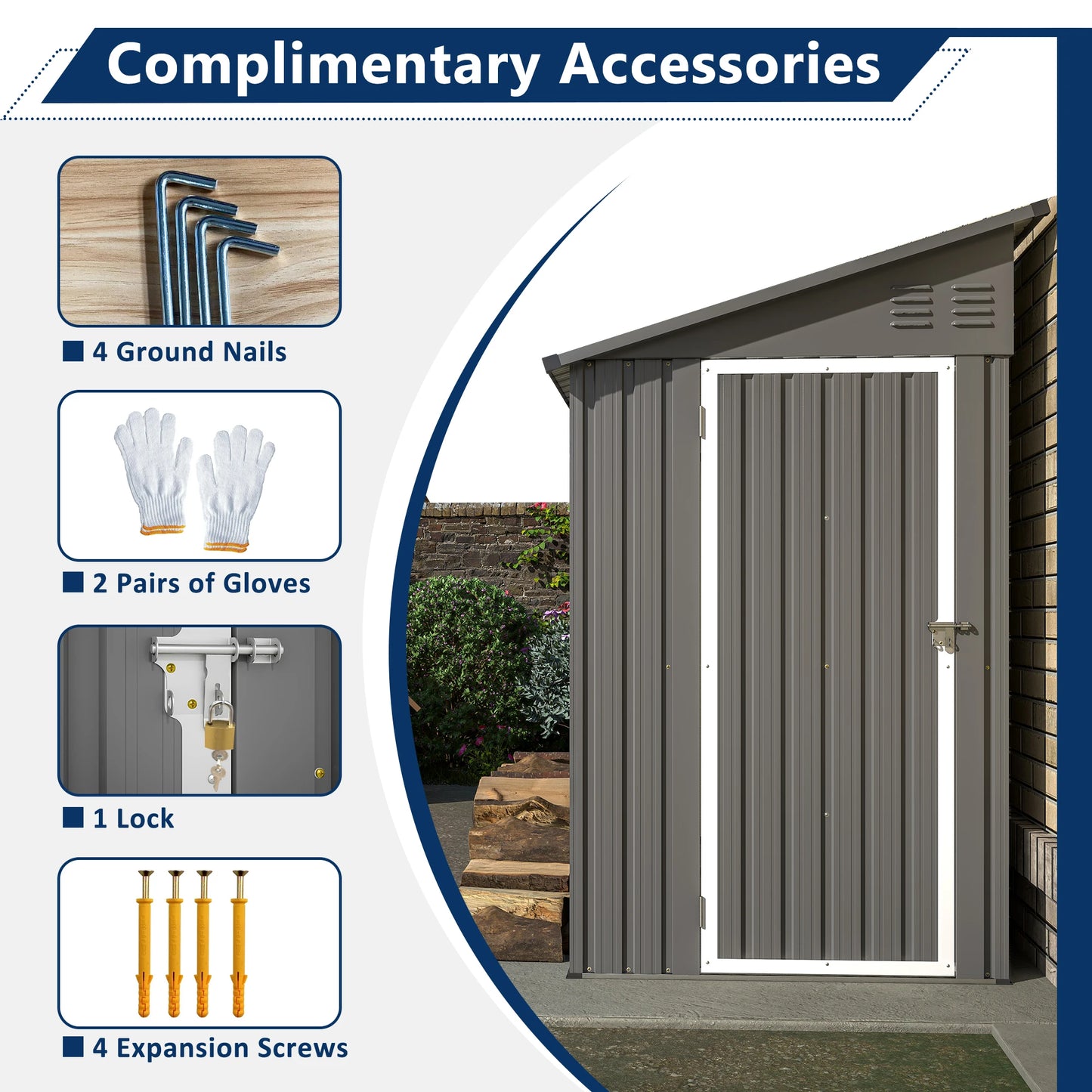 LZBEITEM 4' x 8' Metal Wall Side Storage Shed Grey