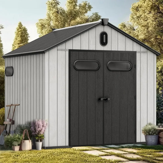 8x8ft Waterproof Resin Garden Shed with Door and Windows