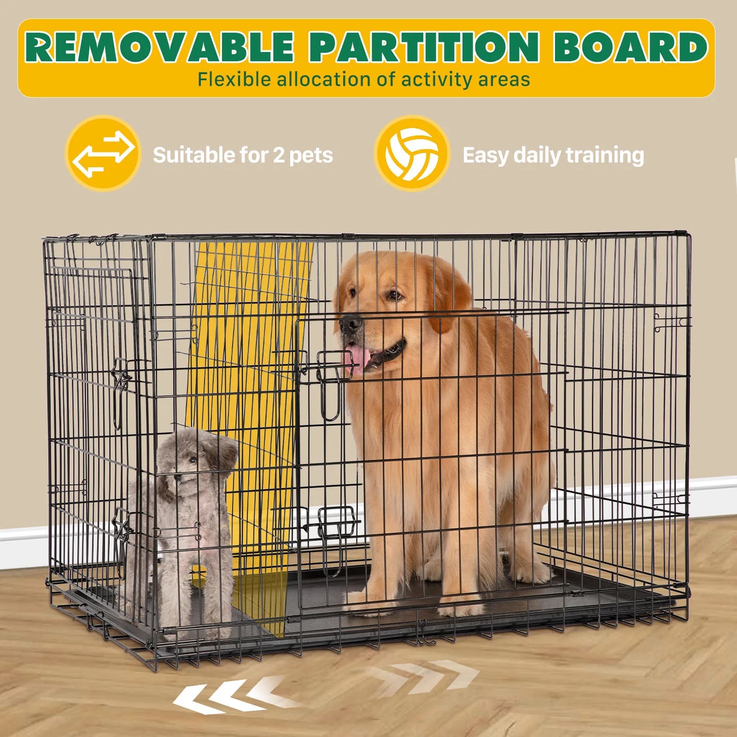 JHK Double Door Folding Metal Wire Dog Cage Large Kennel