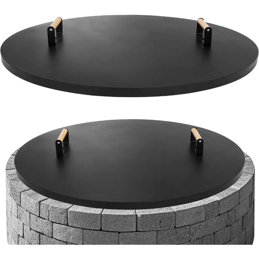 Round Fire Pit Lid 38 Inch Rust Resistant With Wooden Handle