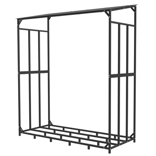 Heavy Duty Outdoor Firewood Storage Log Rack Metal Firewood Stand with Top Cover