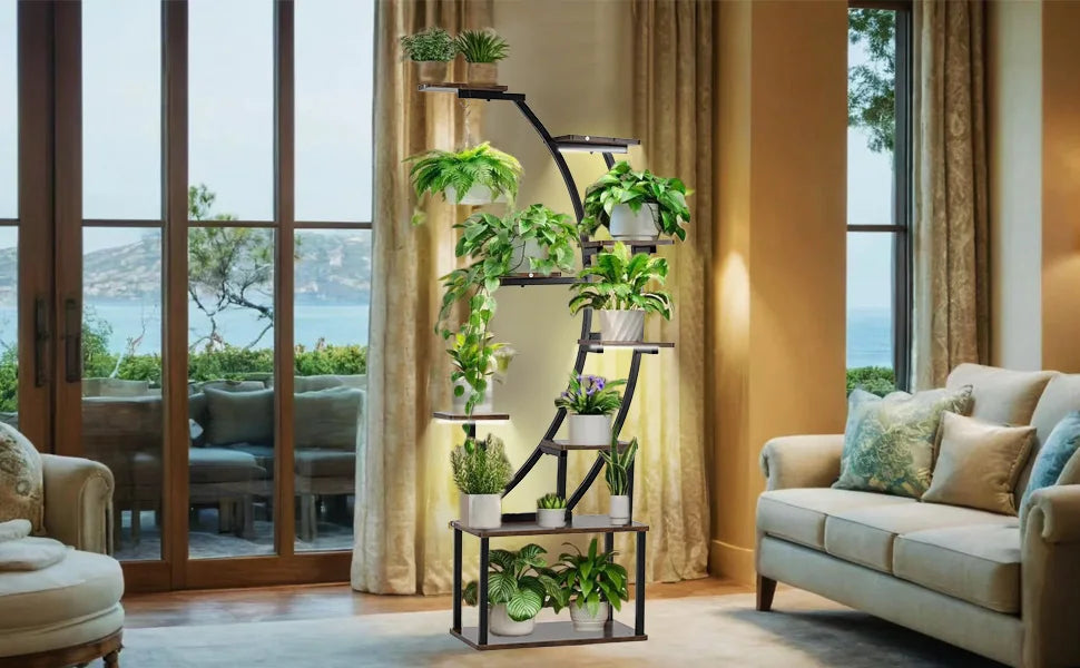 Black Plant Stand With Grow Light 9 Tiered Shelf 60 Inch