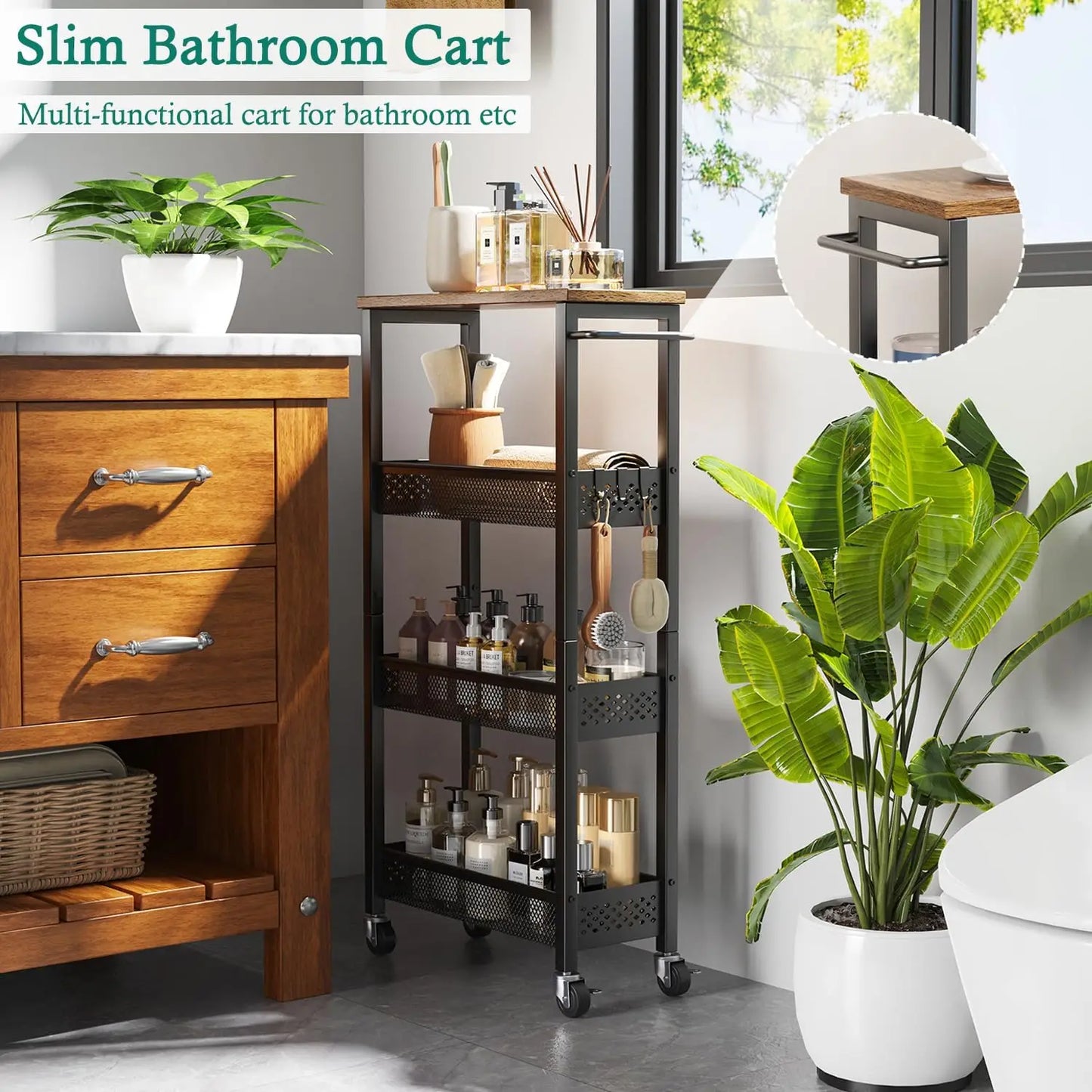 Slim Storage Cart 4Tier Narrow Kitchen Rolling Cart on Wheels