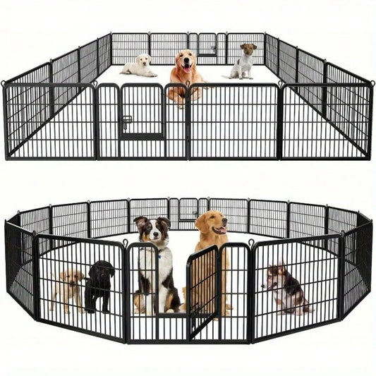 16 Panels Dog Pen Pet Playpen Kennel Fence Indoor Outdoor